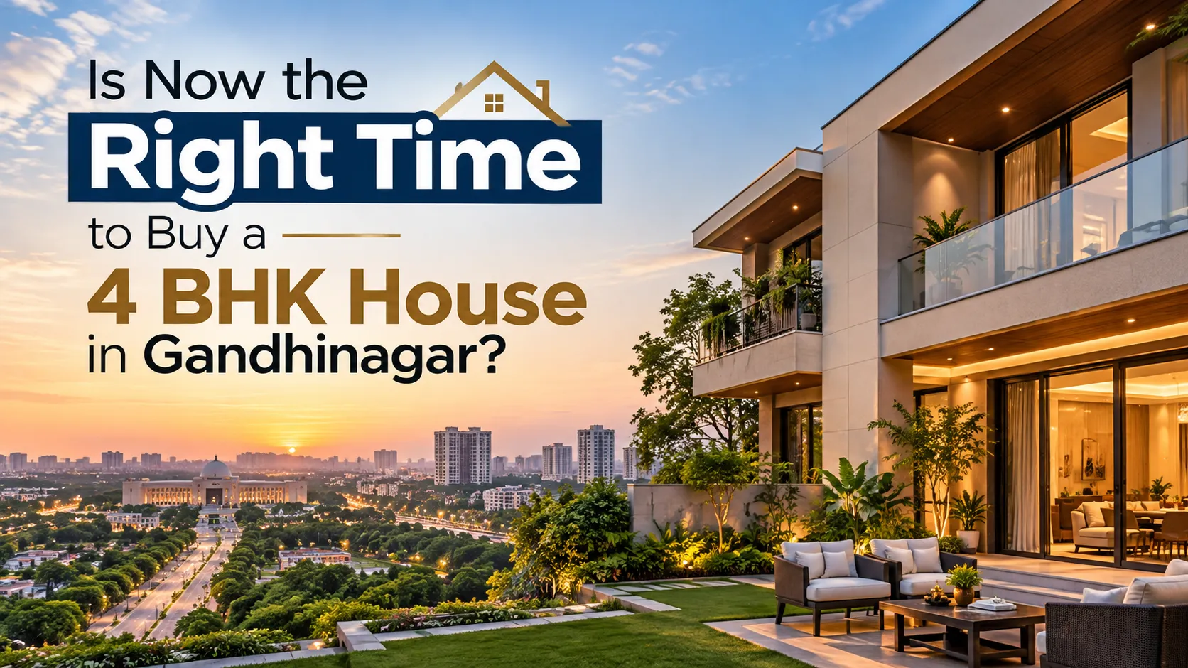 Luxury 4 BHK house in Gandhinagar with modern architecture and landscaped garden
